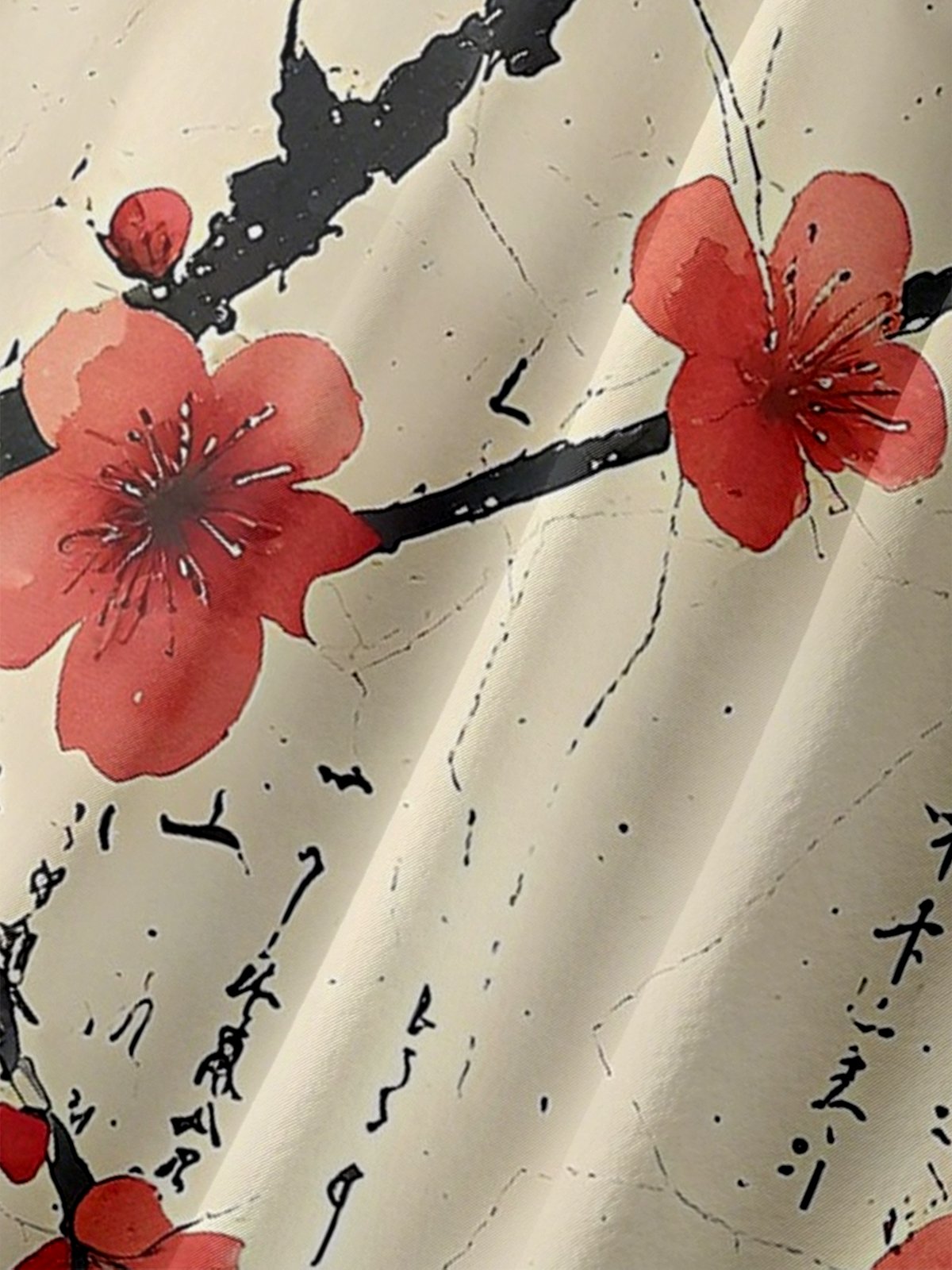 Moisture Wicking Japanese Cultural Abstract Ink Painting Cherry Blossom Chest Pocket Hawaiian Shirt