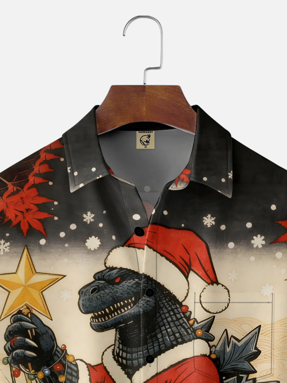 Moisture Wicking Christmas Fun Dinosaur Godzilla Chest Pocket Hawaiian Shirt