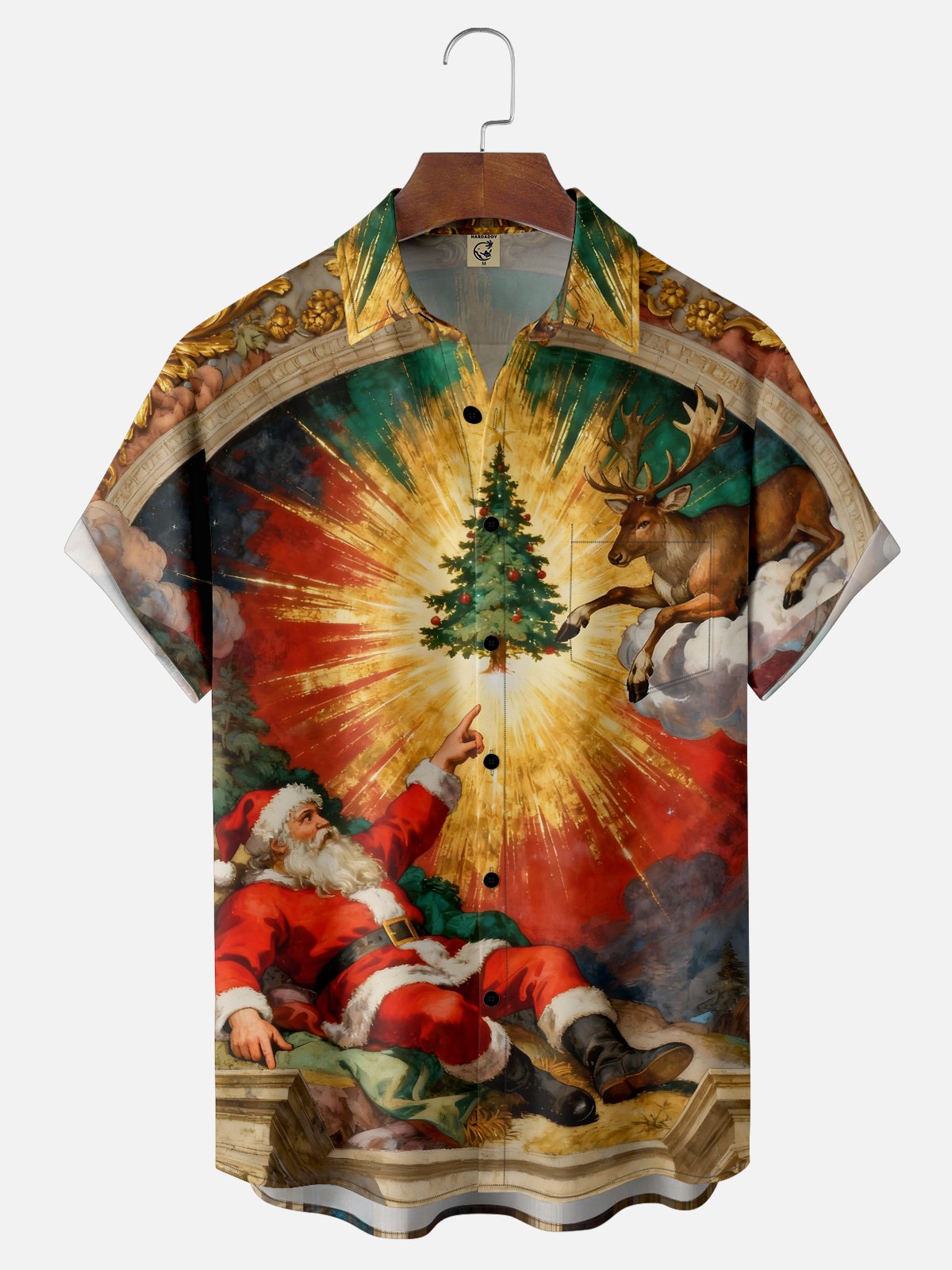 Moisture-Wicking Christmas Santa Reindeer Fun Chest Pocket Casual Shirt