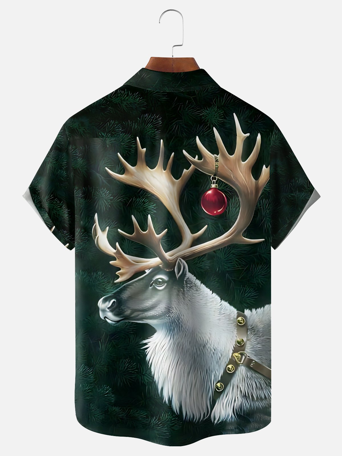 Moisture-wicking Christmas Reindeer Art Christmas Tree Chest Pocket Casual Shirt