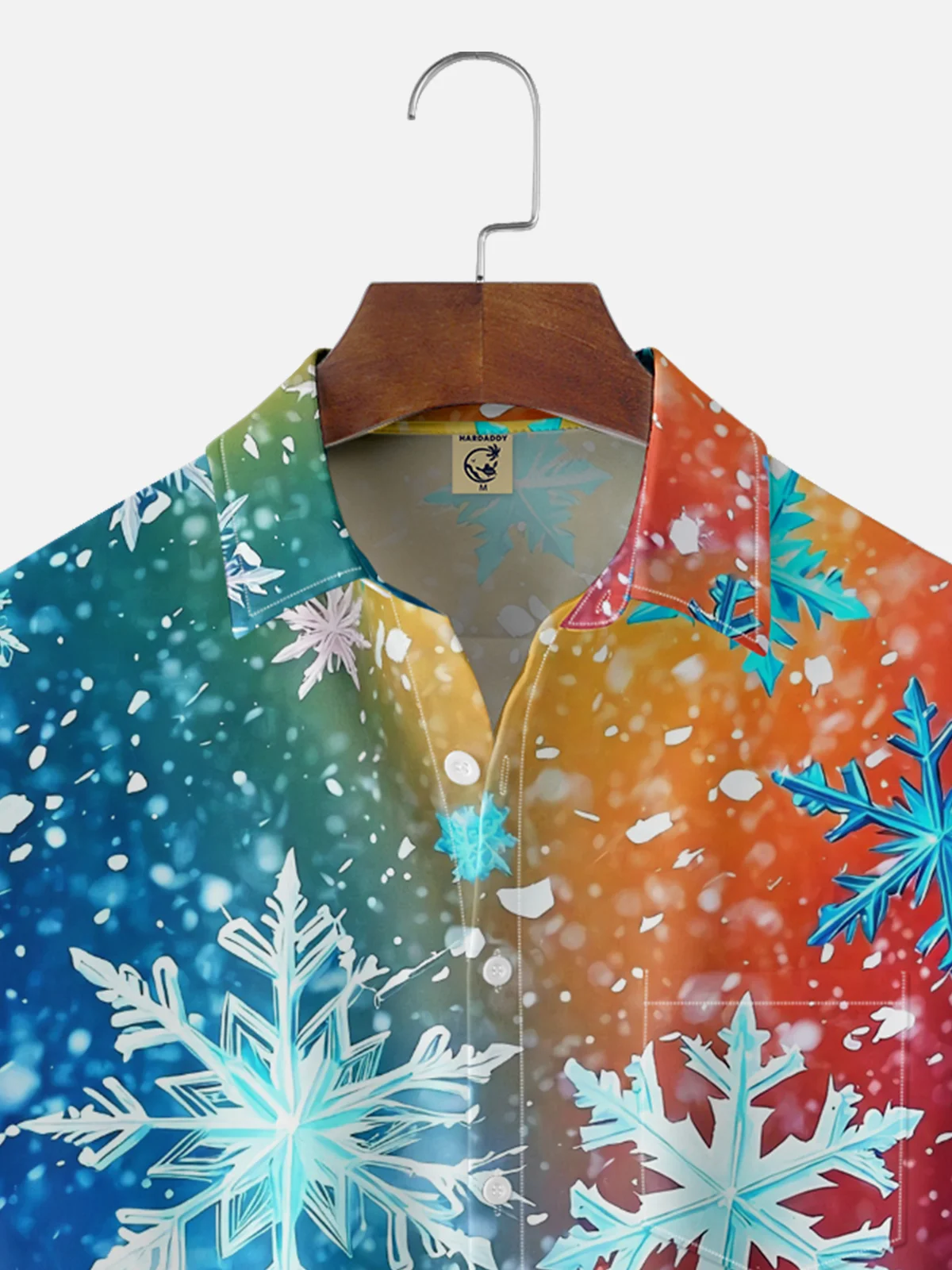 Moisture Wicking Christmas Gradient Snowflake Hawaiian Shirt with Chest Pocket