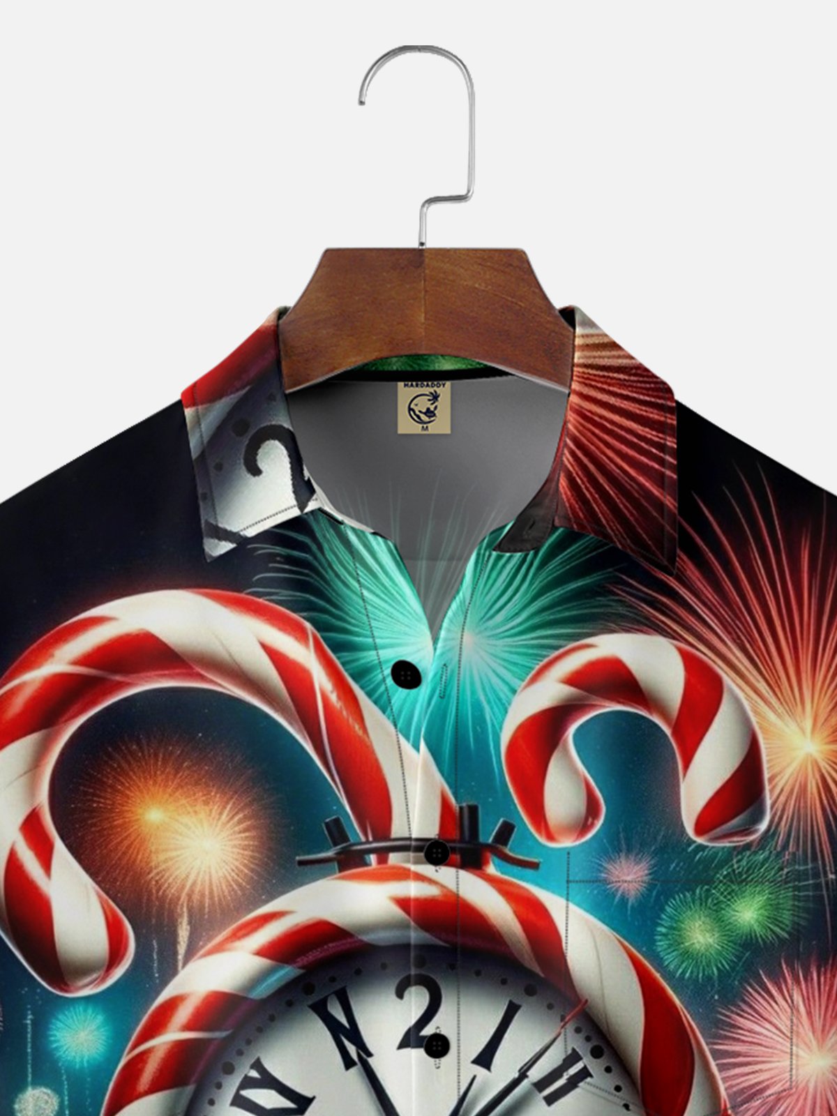 Moisture Wicking Happy New Year Clock Fireworks Candy Cane Chest Pocket Holiday Shirt