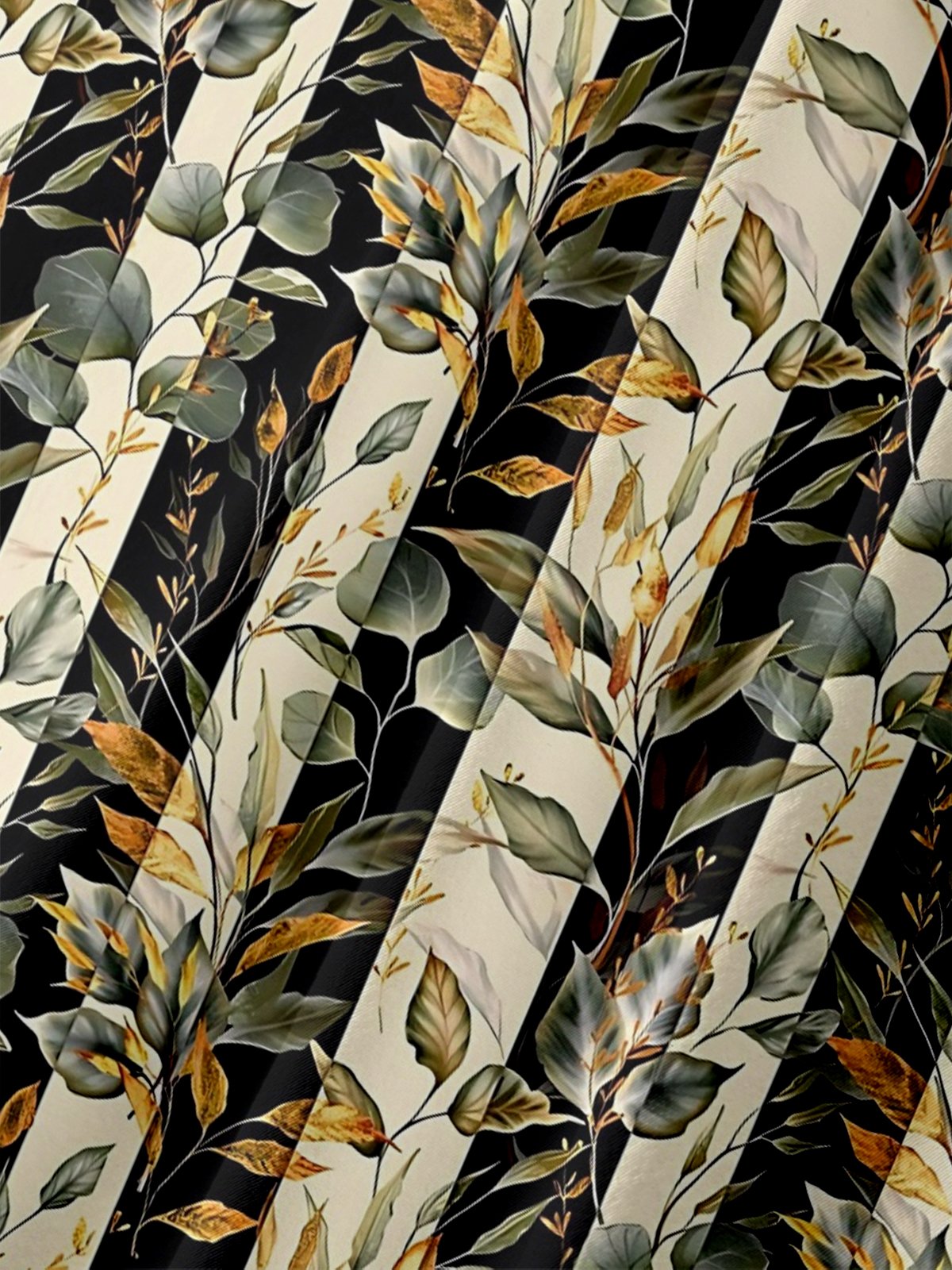 Moisture Wicking Tropical Plant Leaves Geometric Chest Pocket Hawaiian Shirt