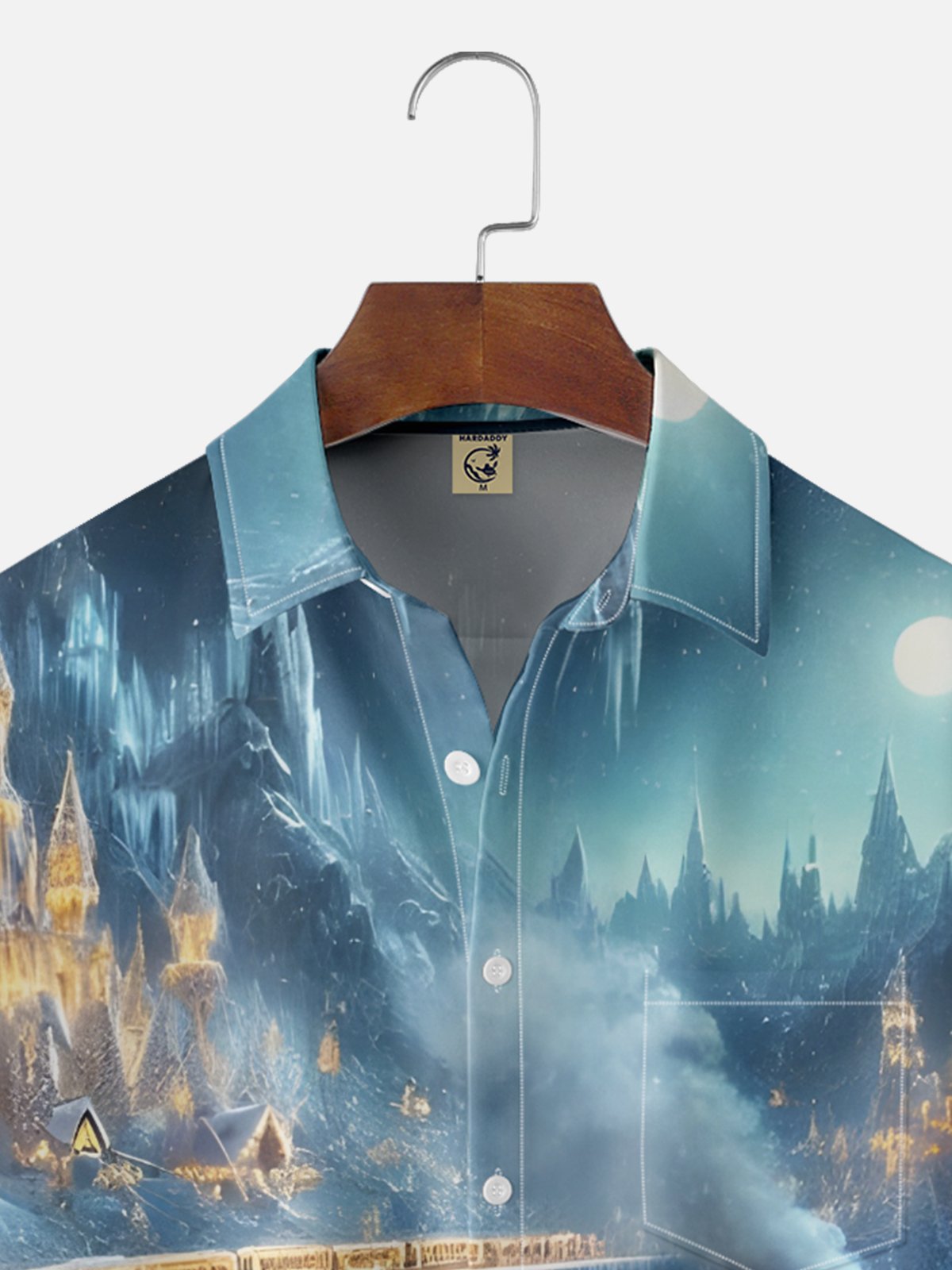 Moisture Wicking Christmas-Themed Train Chest Pocket Hawaiian Shirt