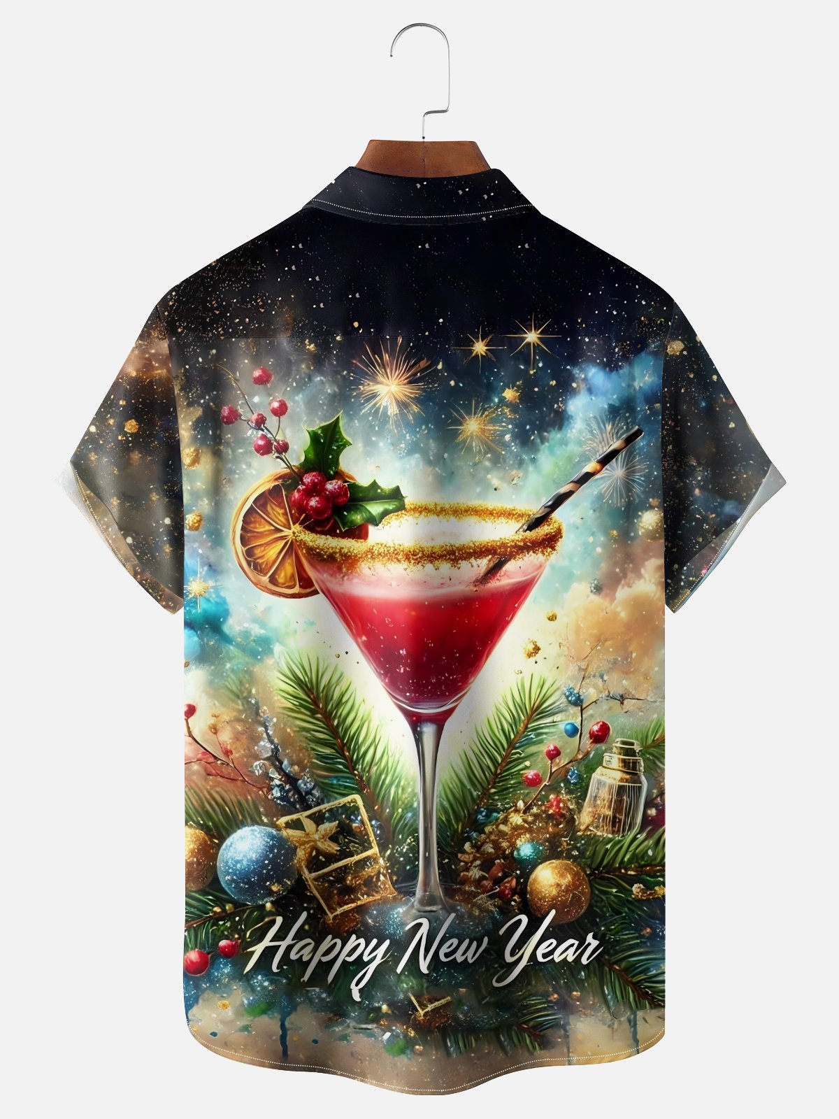 Moisture-wicking New Year's Cocktail Party Chest Pocket Casual Shirt