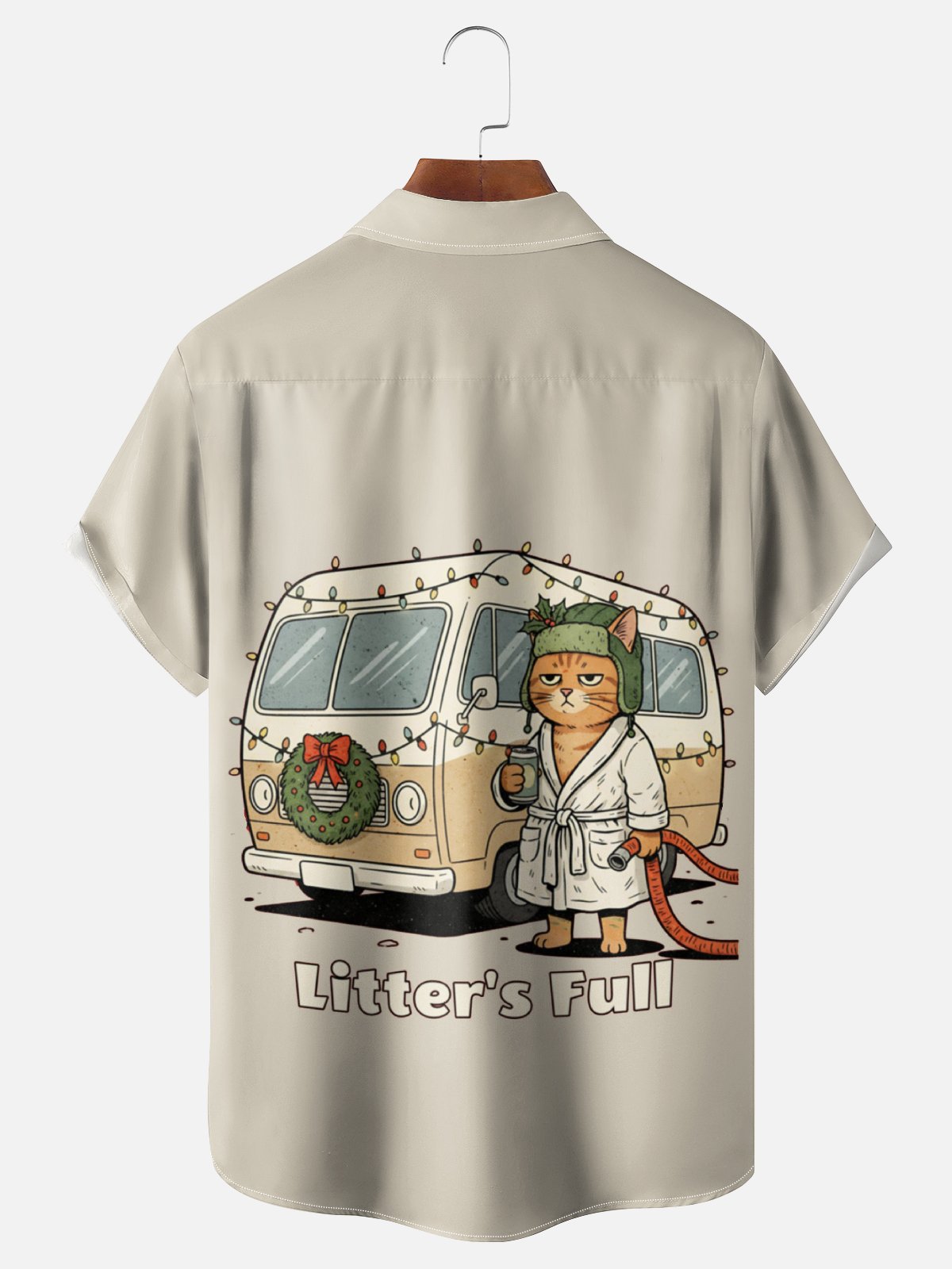 Moisture Wicking Fun Christmas Cat Chest Pocket Hawaiian Shirt