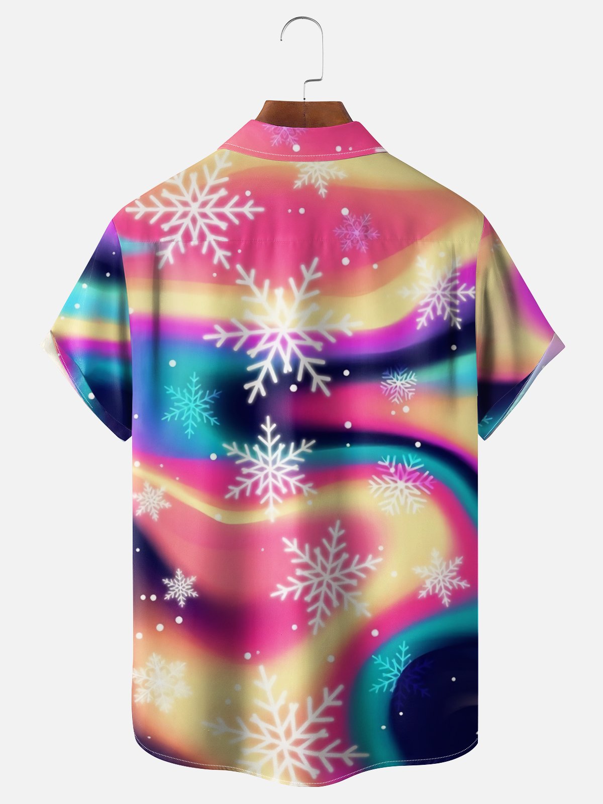Moisture Wicking Christmas Gradient Snowflake Hawaiian Shirt with Chest Pocket