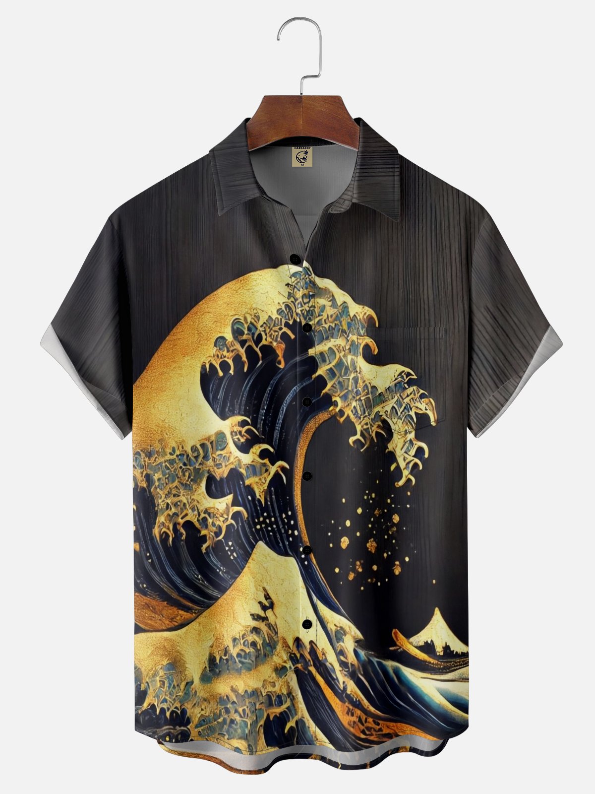 Moisture-wicking Japanese Ukiyo-e Wave Chest Pocket Casual Shirt