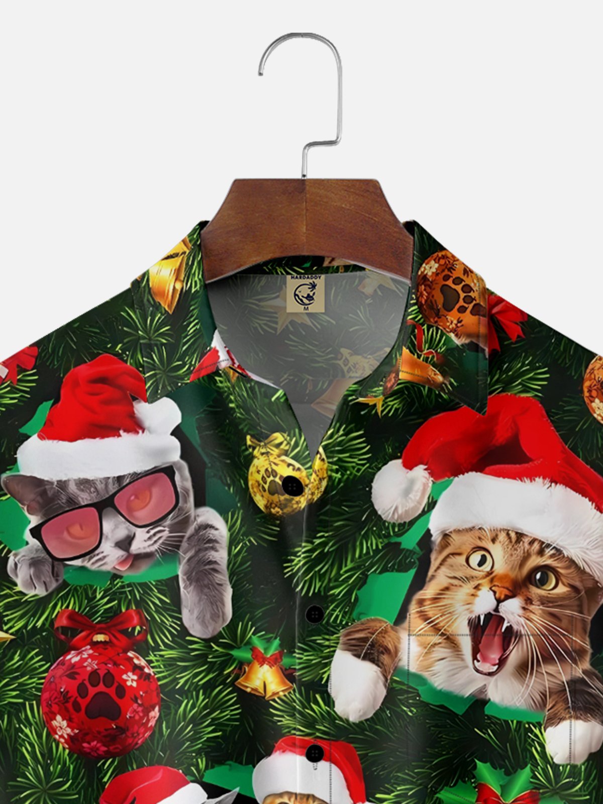 Moisture-wicking Christmas Cat Bell Candy Cane Chest Pocket Casual Shirt