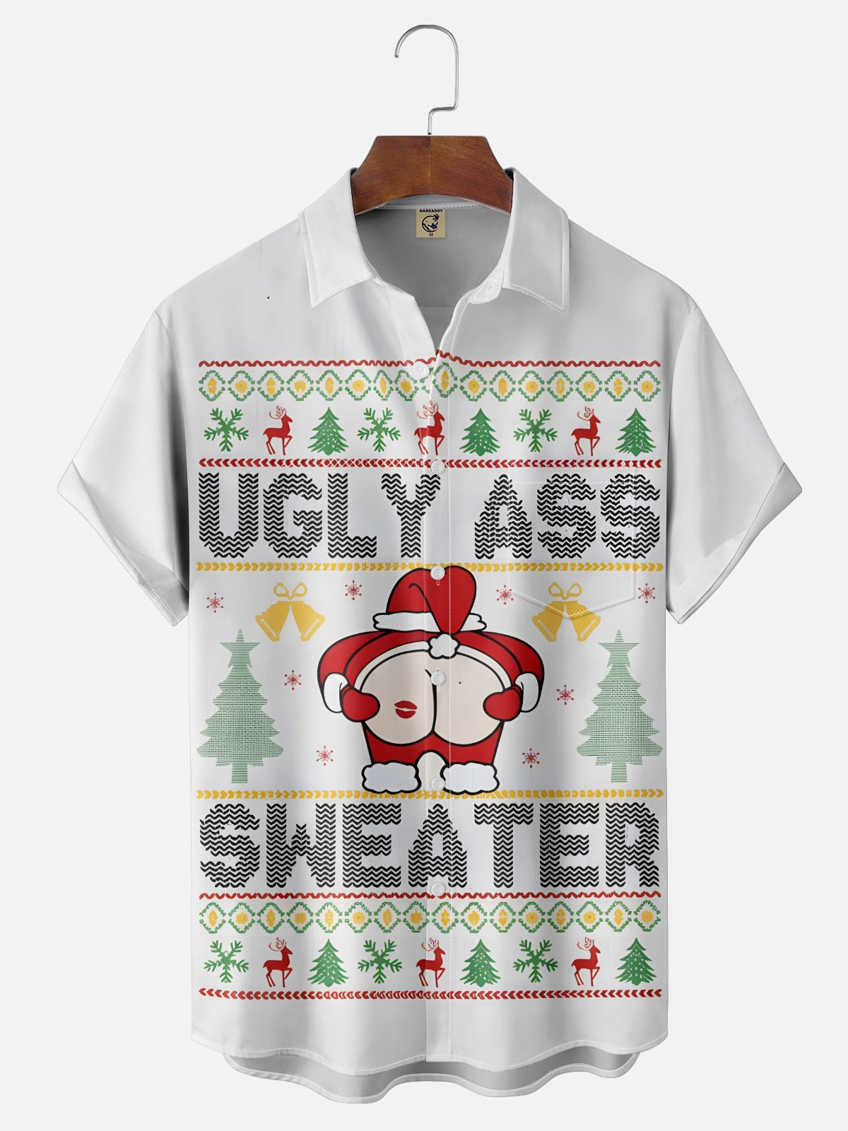 Moisture-wicking Christmas Santa Claus Ass Chest Pocket Casual Shirt