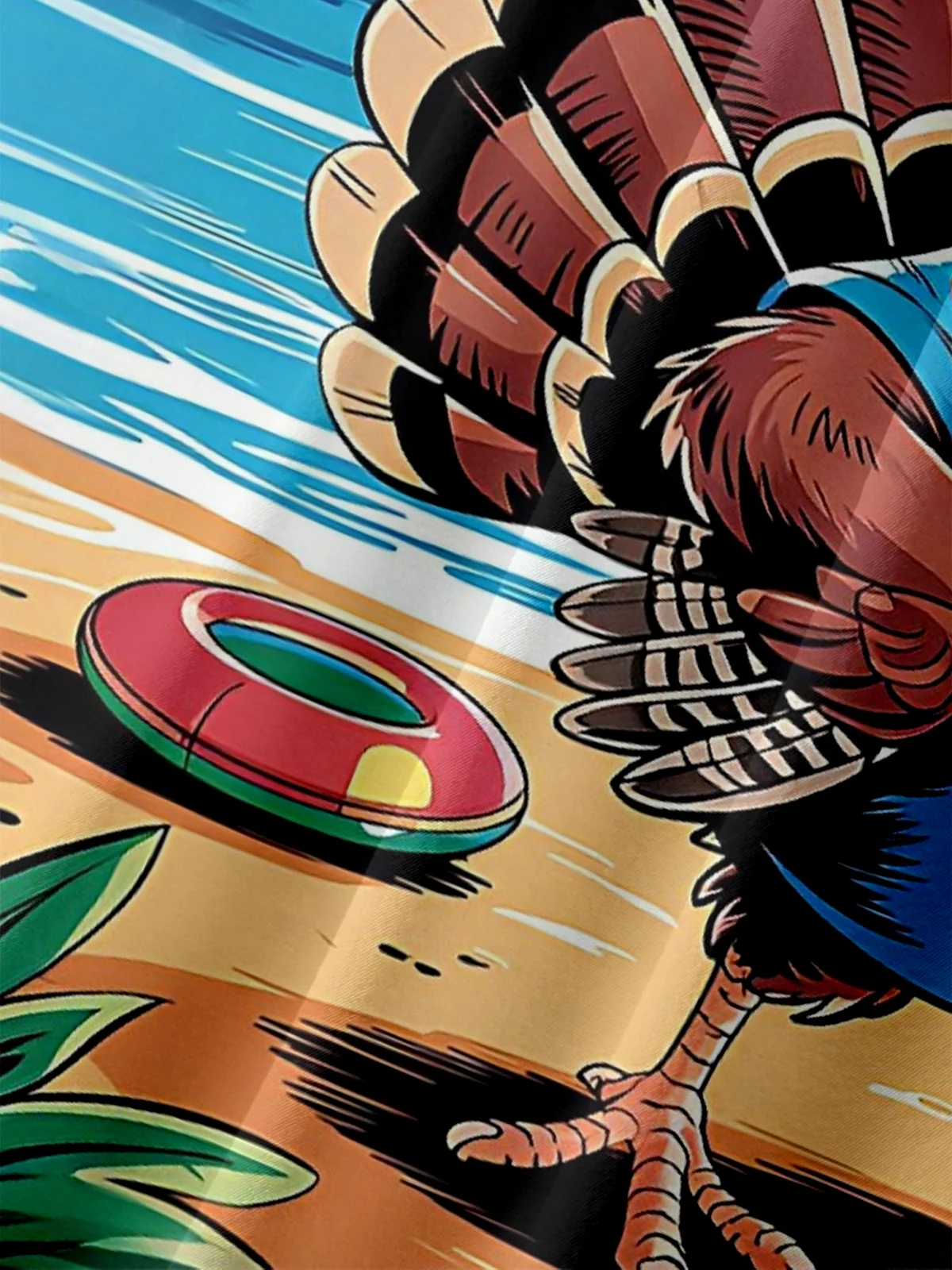 Moisture Wicking Thanksgiving Beach Coconut Tree Turkey Chest Pocket Hawaiian Shirt