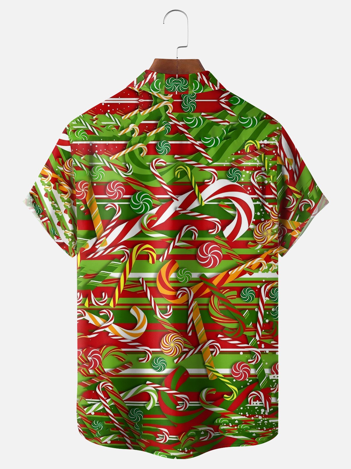 Moisture Wicking Christmas Candy Chest Pocket Hawaiian Shirt