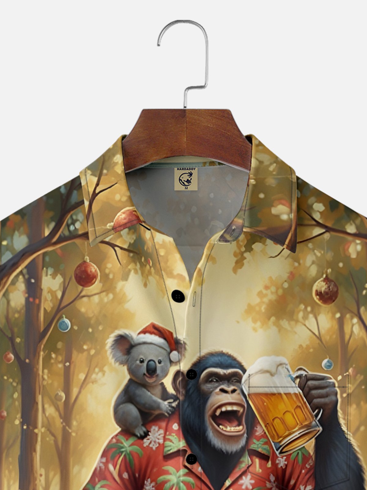 Moisture Wicking Merry Christmas Gorilla Beer Bigfoot Chest Pocket Hawaiian Shirt