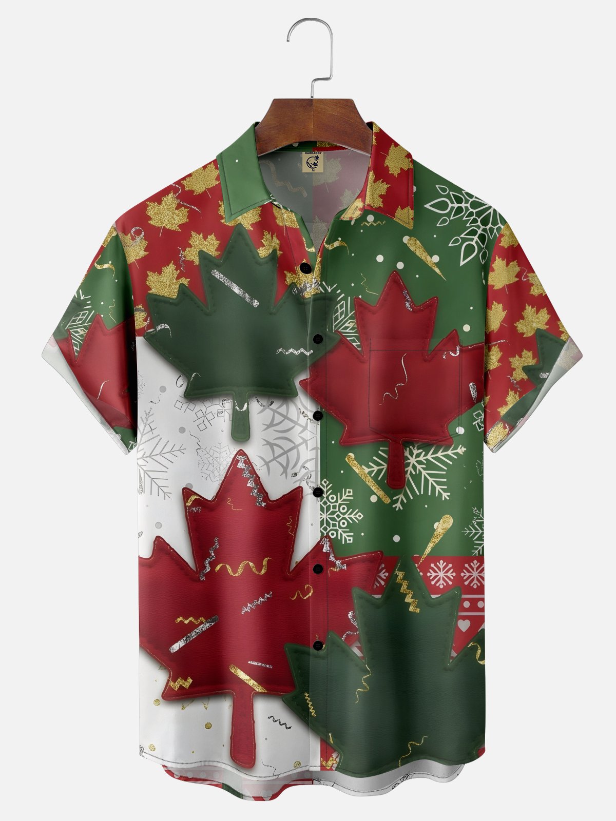 Moisture-wicking Canadian Maple Leaf Multicolor Patchwork Chest Pocket Casual Shirt