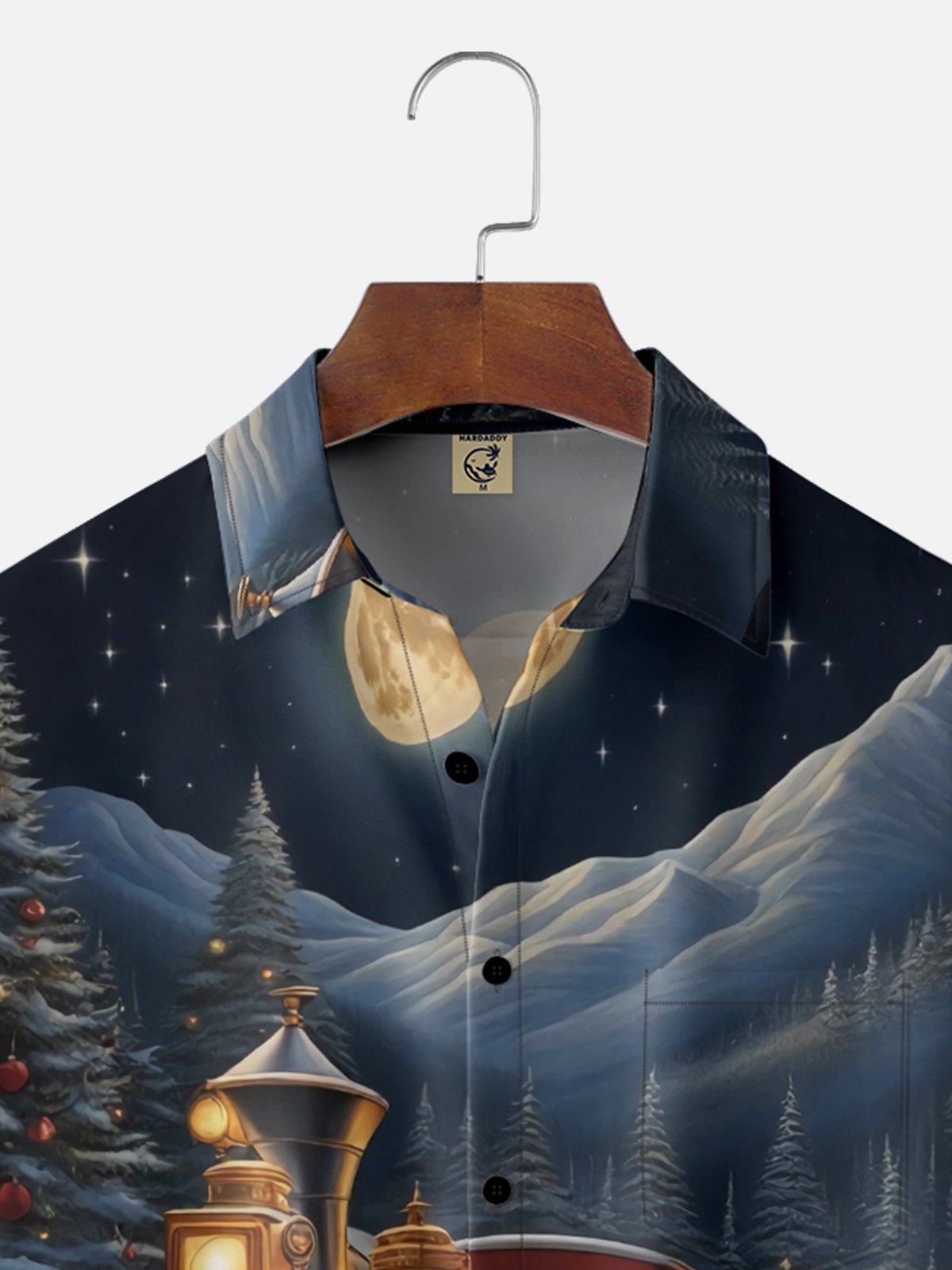 Moisture Wicking Christmas-Themed Train Chest Pocket Holiday Shirt