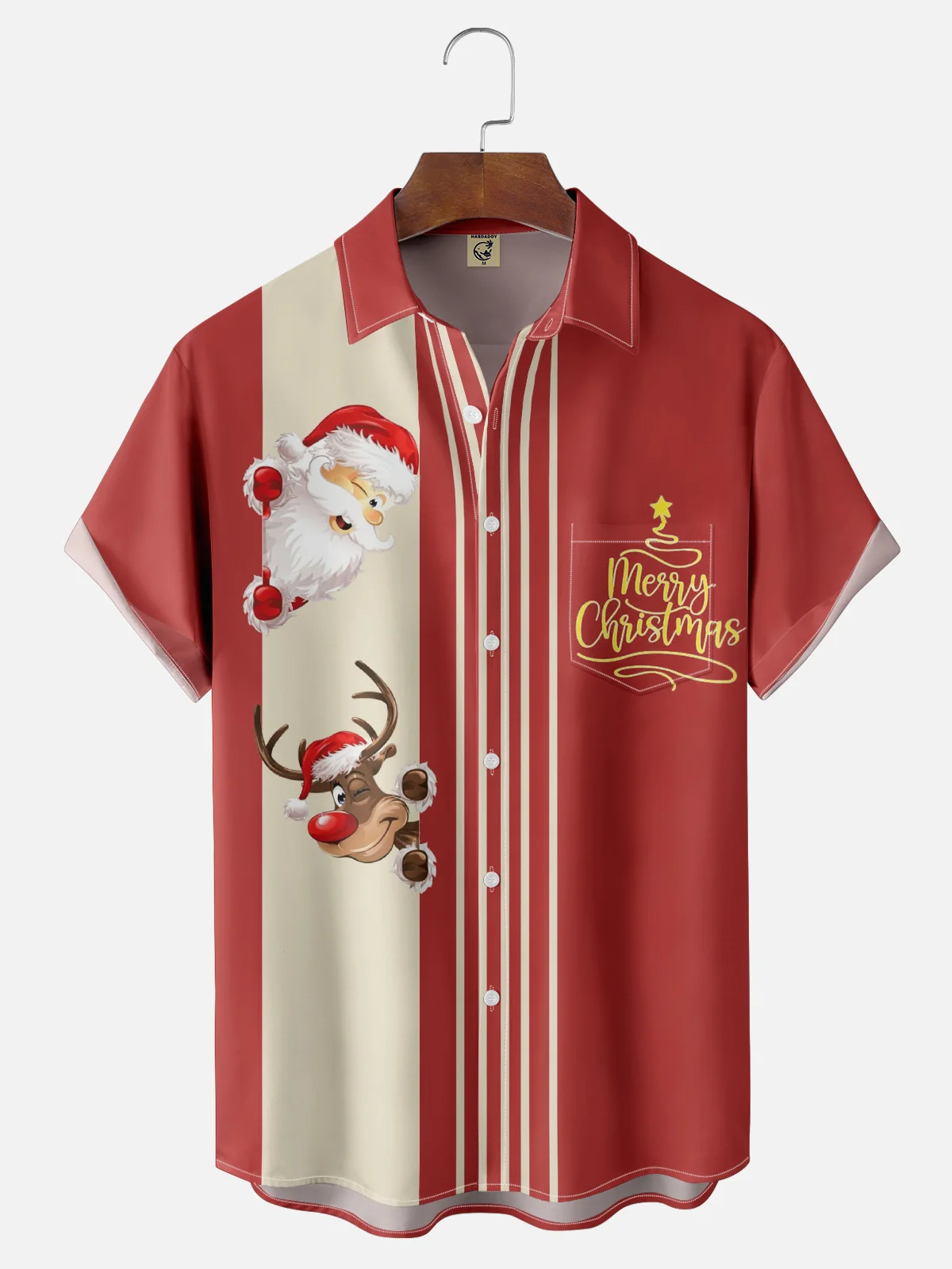 Moisture Wicking Merry Christmas Singer Chest Pocket Bowling Shirt