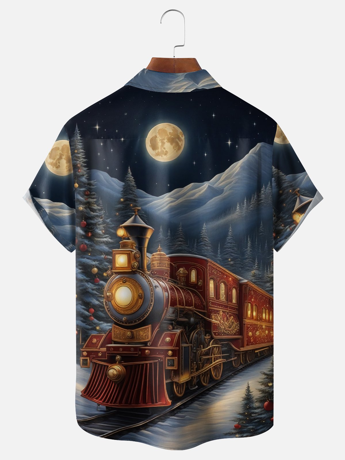 Moisture Wicking Christmas-Themed Train Chest Pocket Holiday Shirt