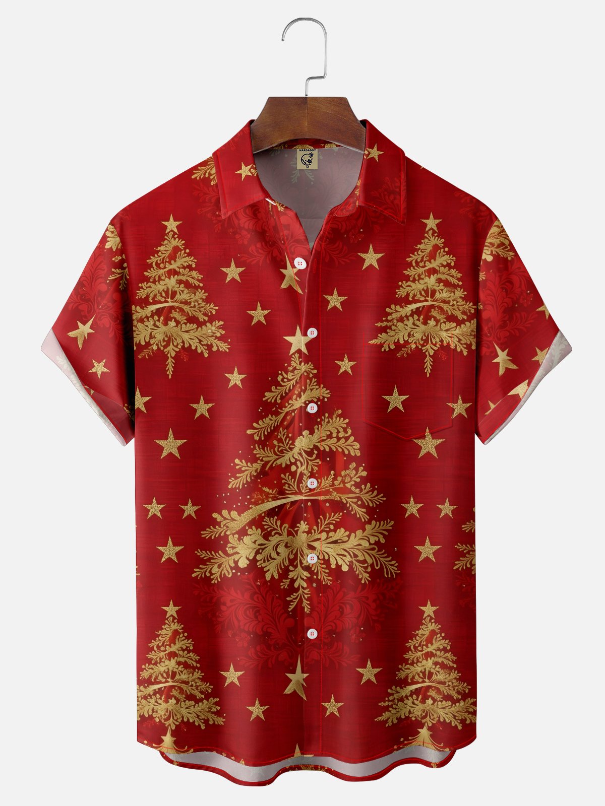 Moisture-wicking Christmas Tree Chest Pocket Holiday Shirt