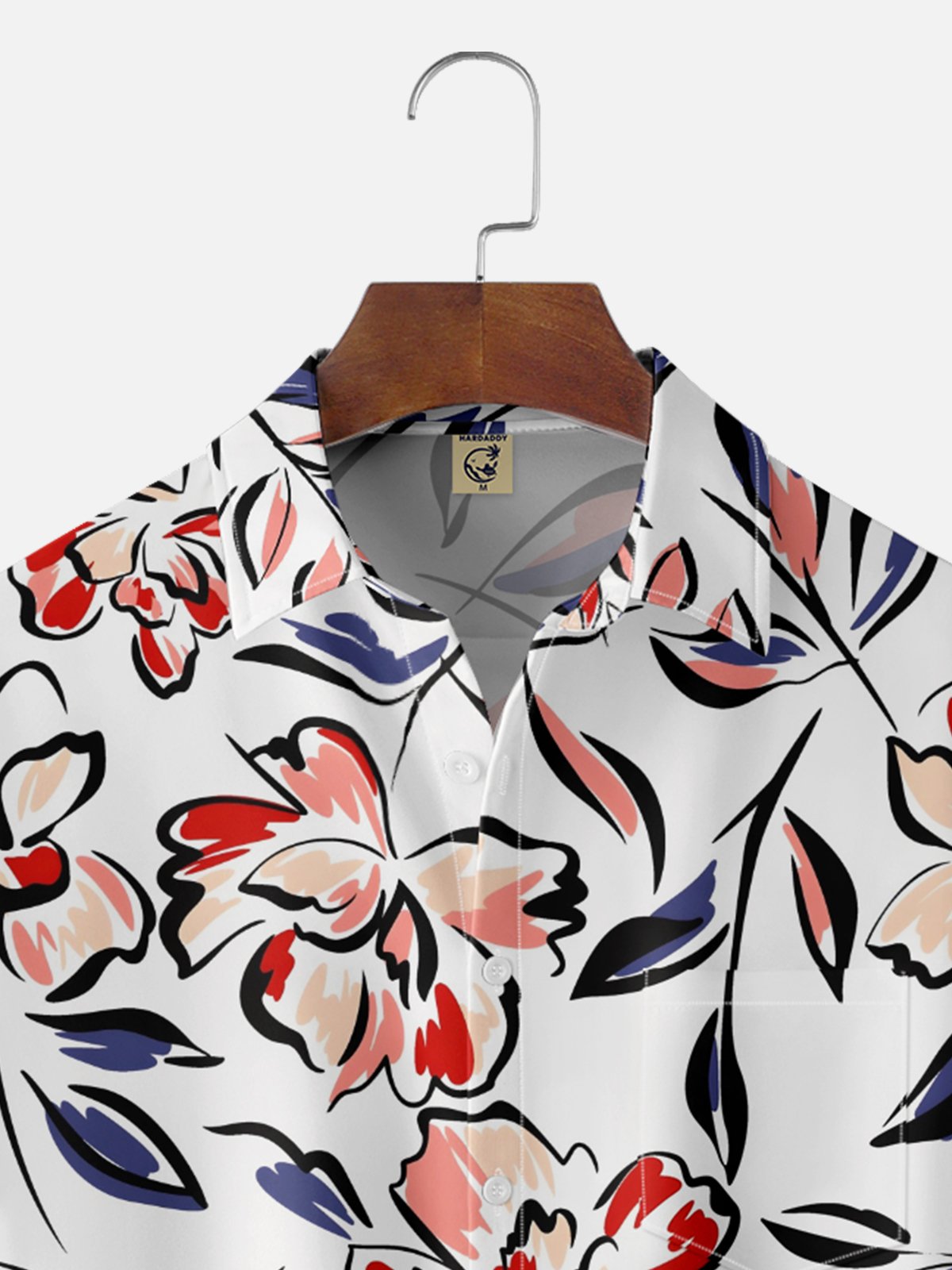 Moisture Wicking Tropical Plant Flower Chest Pocket Hawaiian Shirt