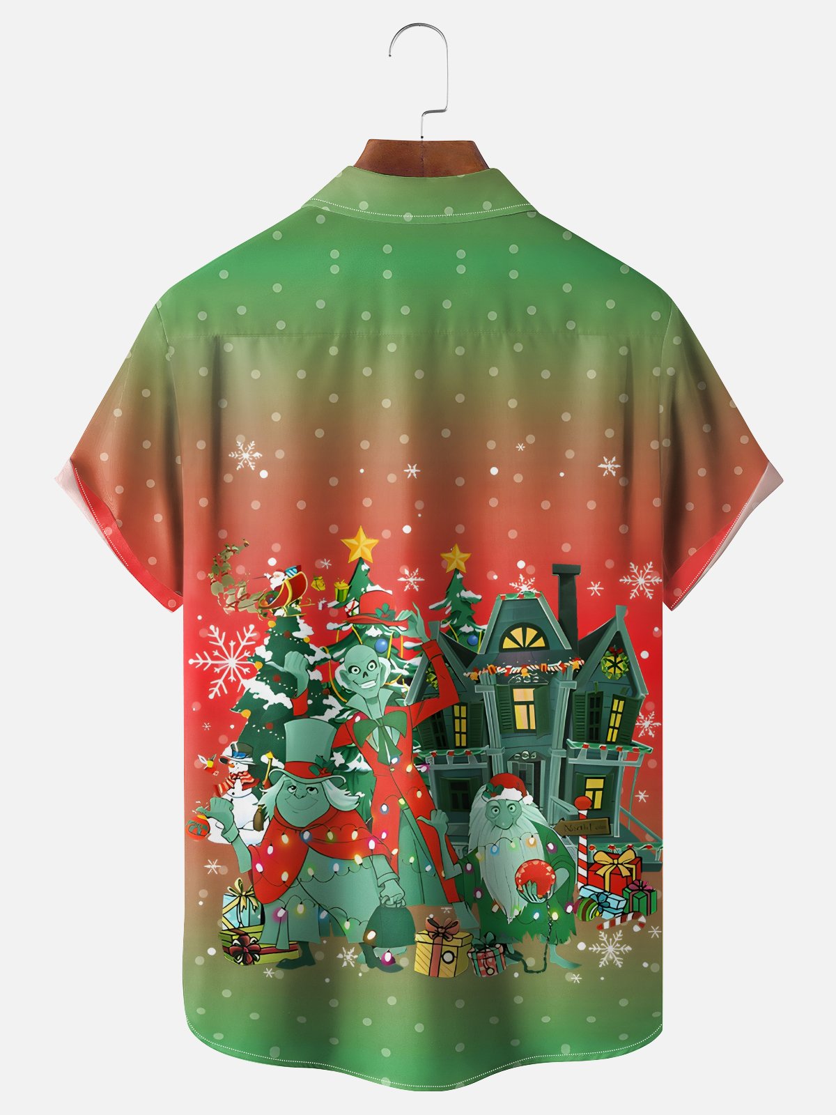 Moisture-wicking Christmas Ghost Snowflake Gradient Chest Pocket Casual Shirt