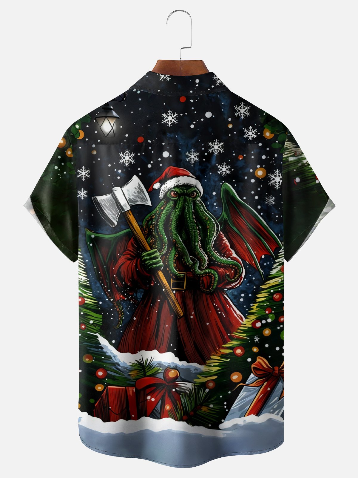 Moisture-wicking Christmas Santa Claus Cthulhu Chest Pocket Casual Shirt