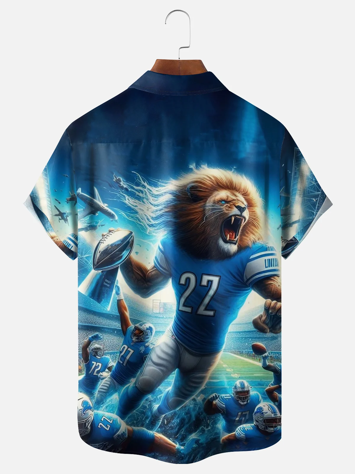 Moisture-Wicking American Football Detroit Art Lions Chest Pocket Casual Shirt