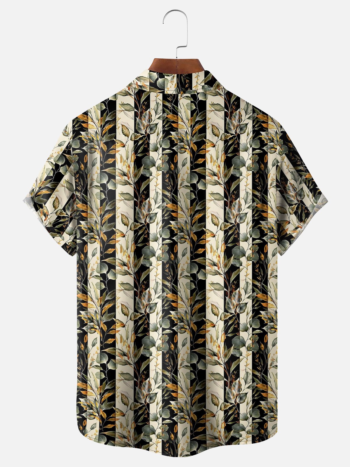 Moisture Wicking Tropical Plant Leaves Geometric Chest Pocket Hawaiian Shirt
