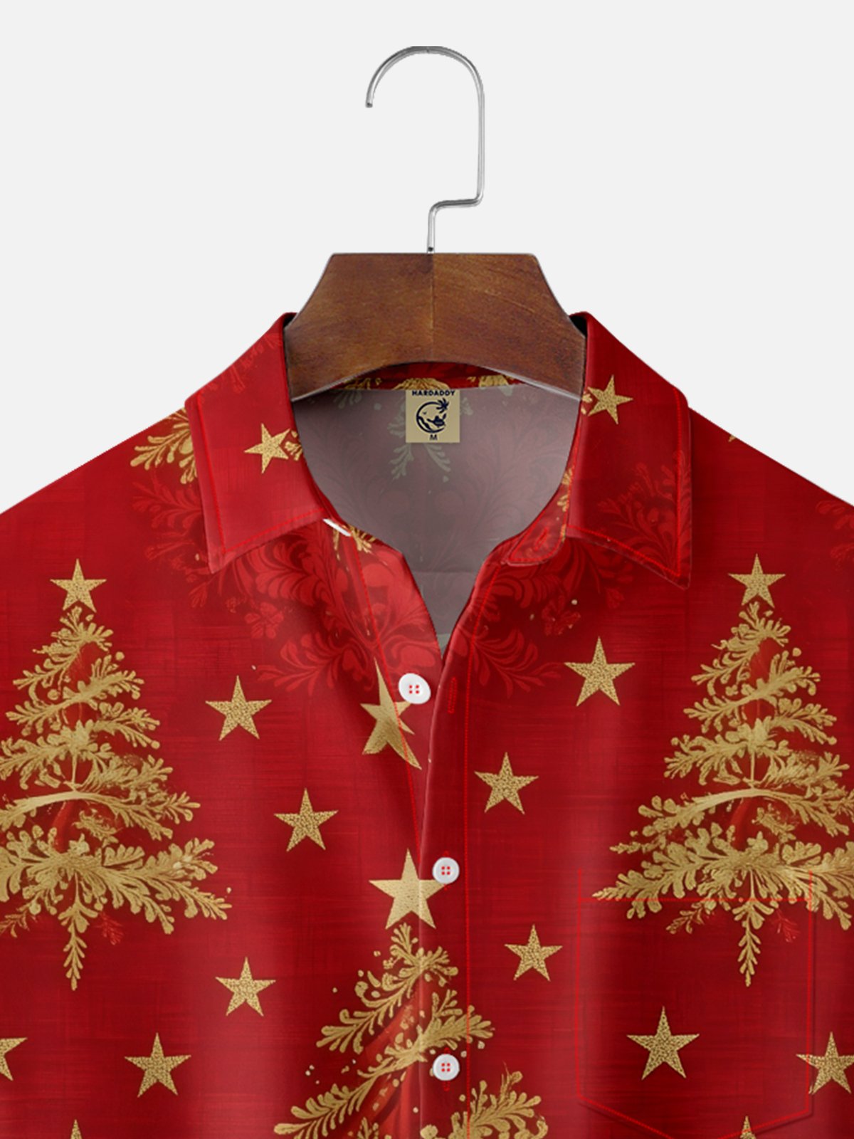 Moisture-wicking Christmas Tree Chest Pocket Holiday Shirt