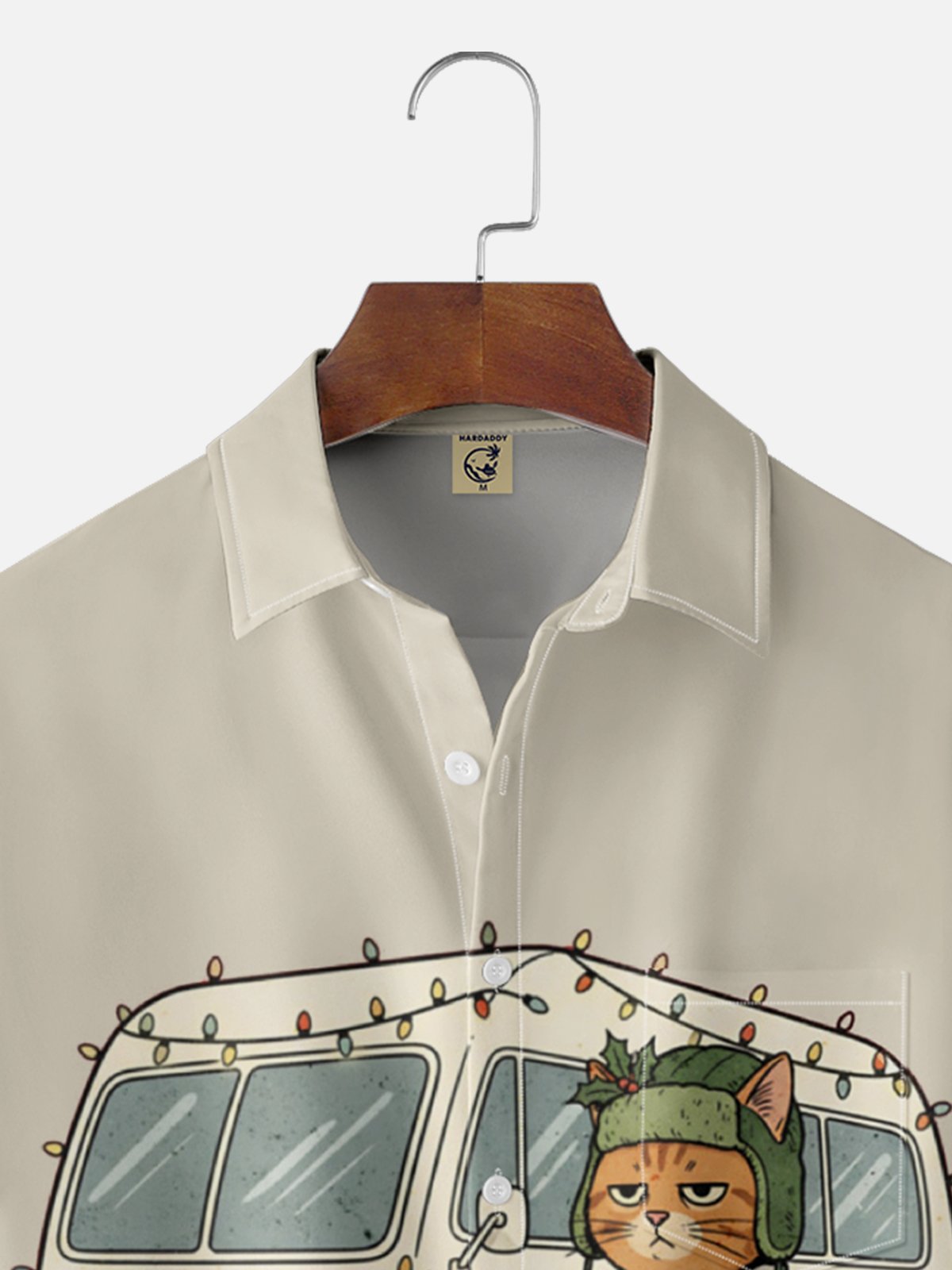 Moisture Wicking Fun Christmas Cat Chest Pocket Hawaiian Shirt