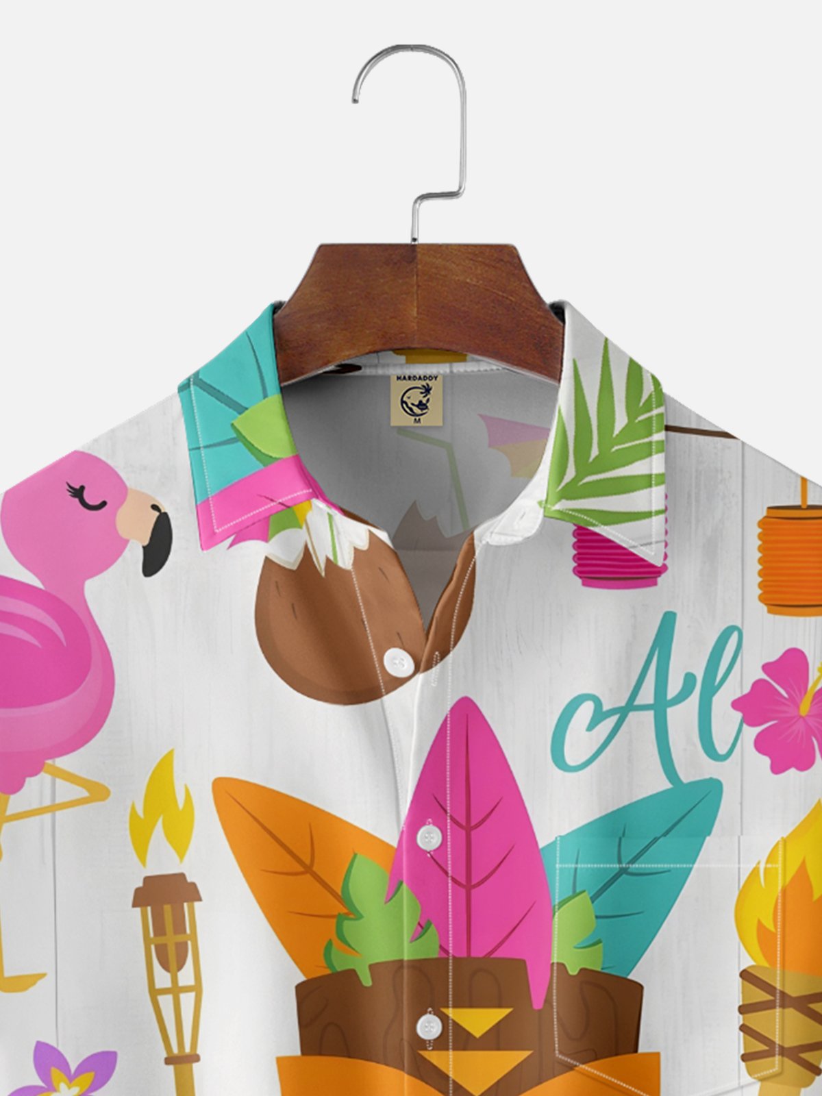 Moisture-wicking Palm Tree Tiki Chest Pocket Hawaiian Shirt