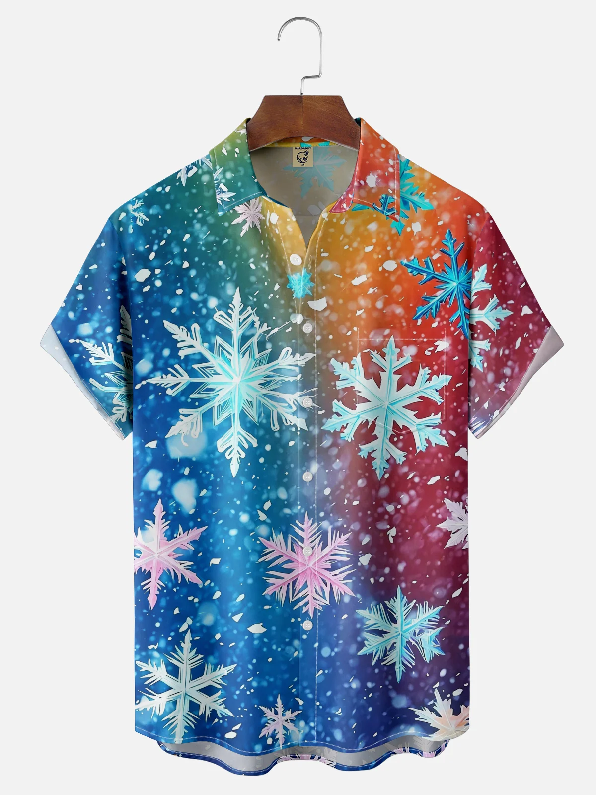 Moisture Wicking Christmas Gradient Snowflake Hawaiian Shirt with Chest Pocket