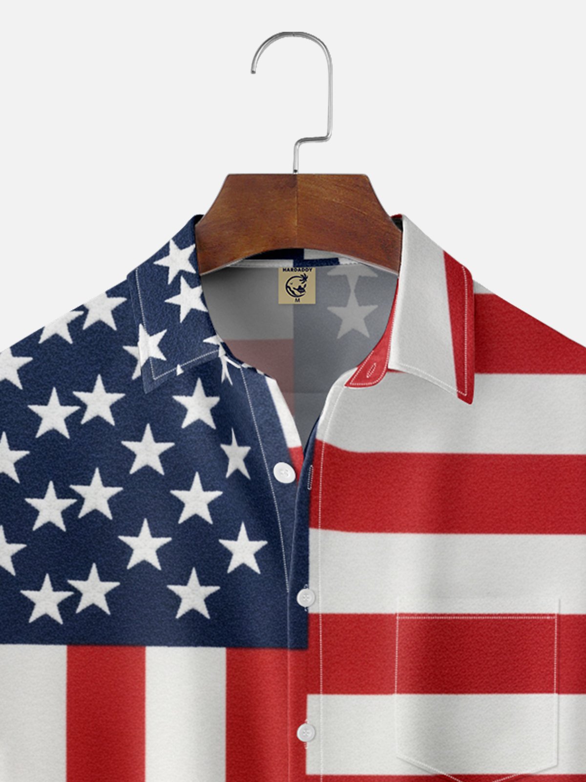 Moisture-wicking Christmas Santa Claus American Flag Chest Pocket Patriotic Holiday Shirt