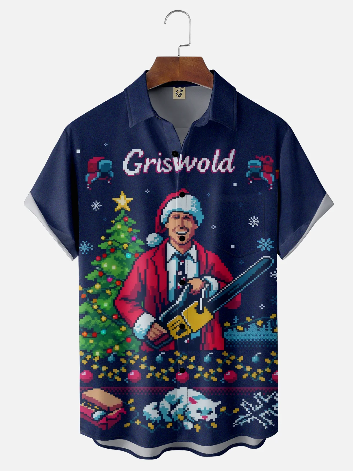 Moisture-wicking Christmas Fun Griswold Chest Pocket Casual Shirt
