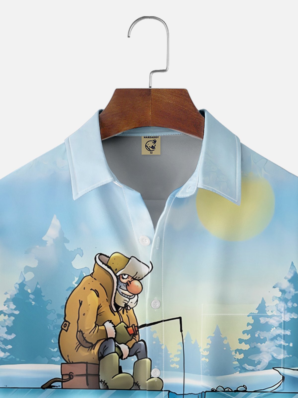 Moisture Wicking Fun Christmas Old Man Fishing Chest Pocket Hawaiian Shirt