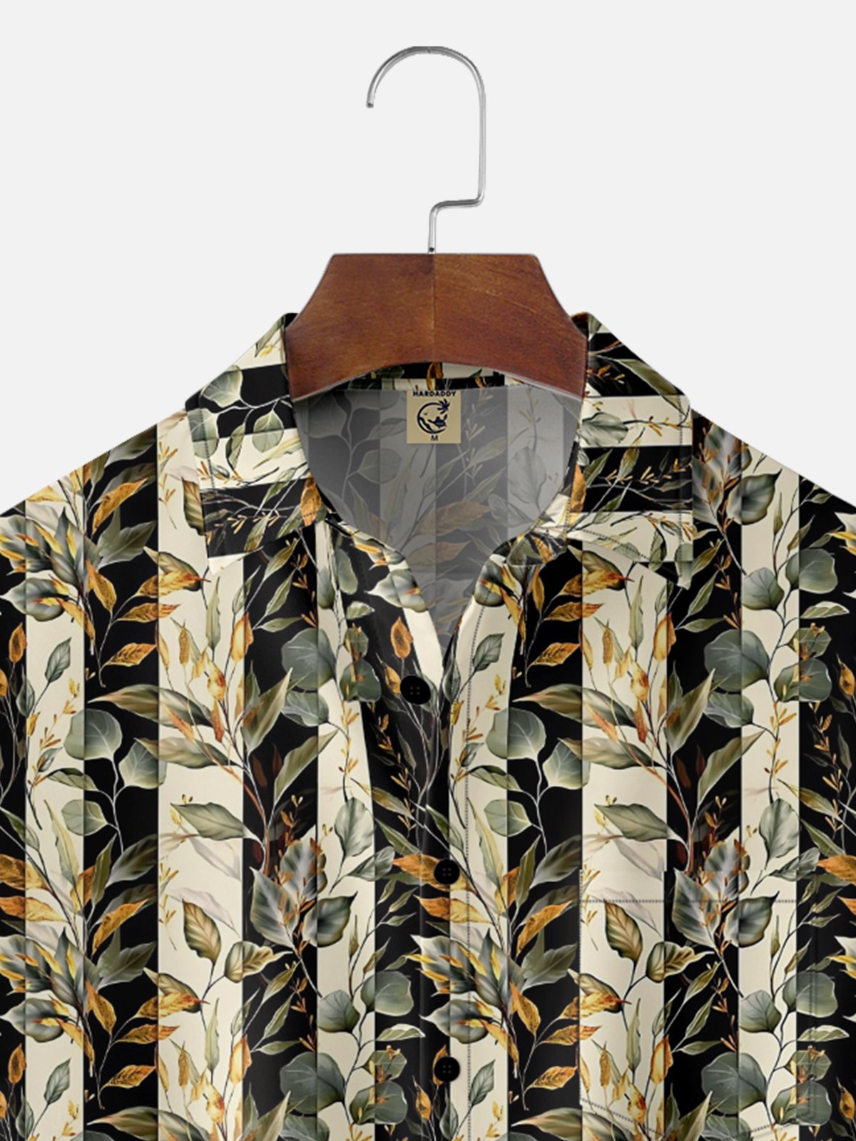 Moisture Wicking Tropical Plant Leaves Geometric Chest Pocket Hawaiian Shirt