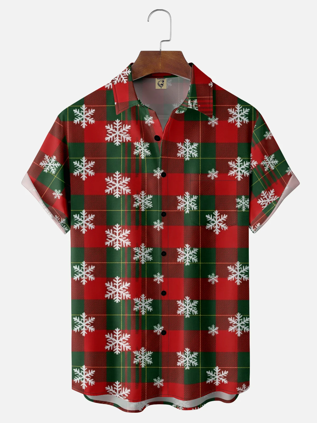Moisture-wicking Christmas Snowflake Plaid Chest Pocket Holiday Shirt