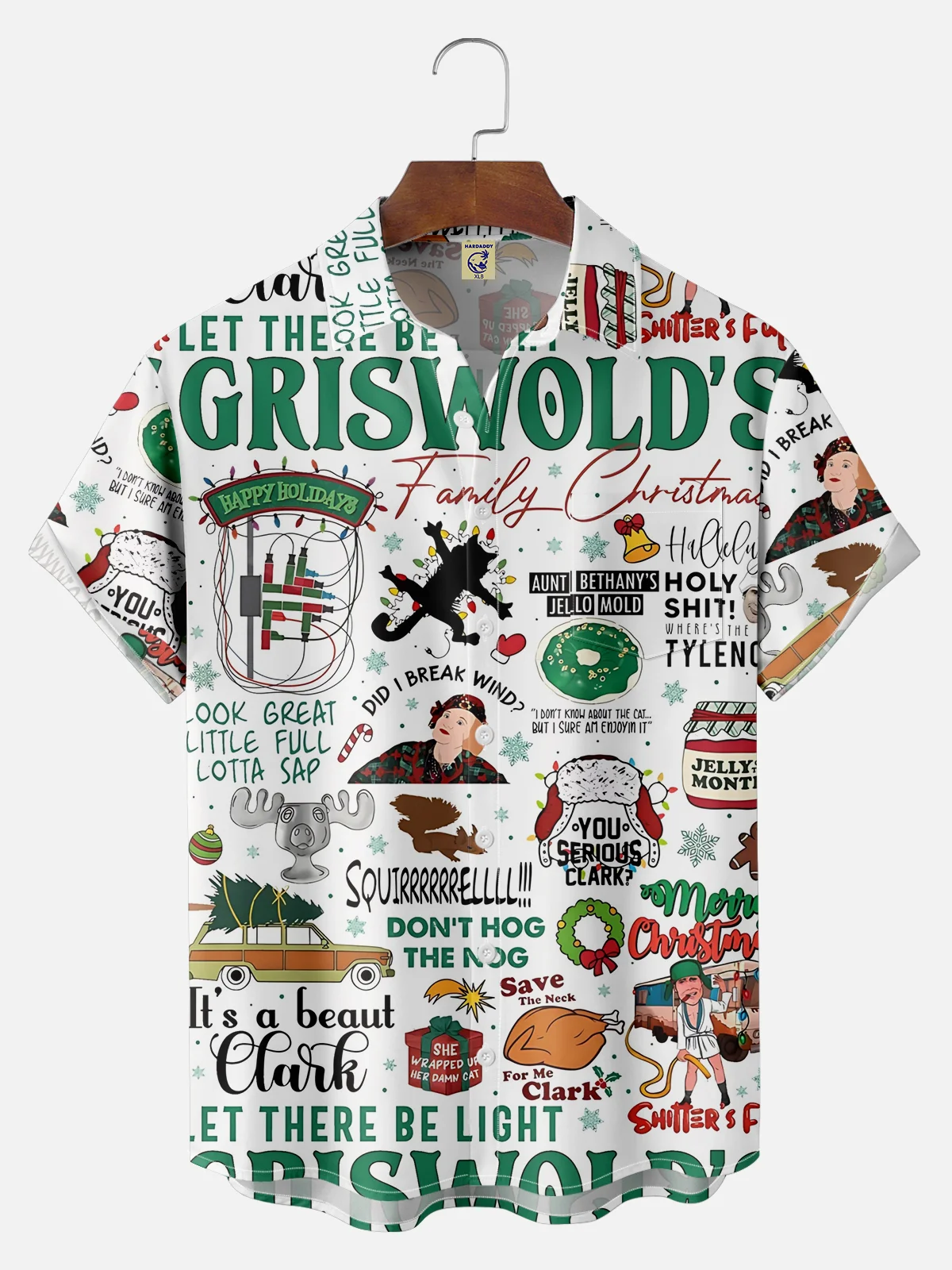 Moisture-Wicking GRISWOLD Christmas Character Chest Pocket Hawaiian Shirt