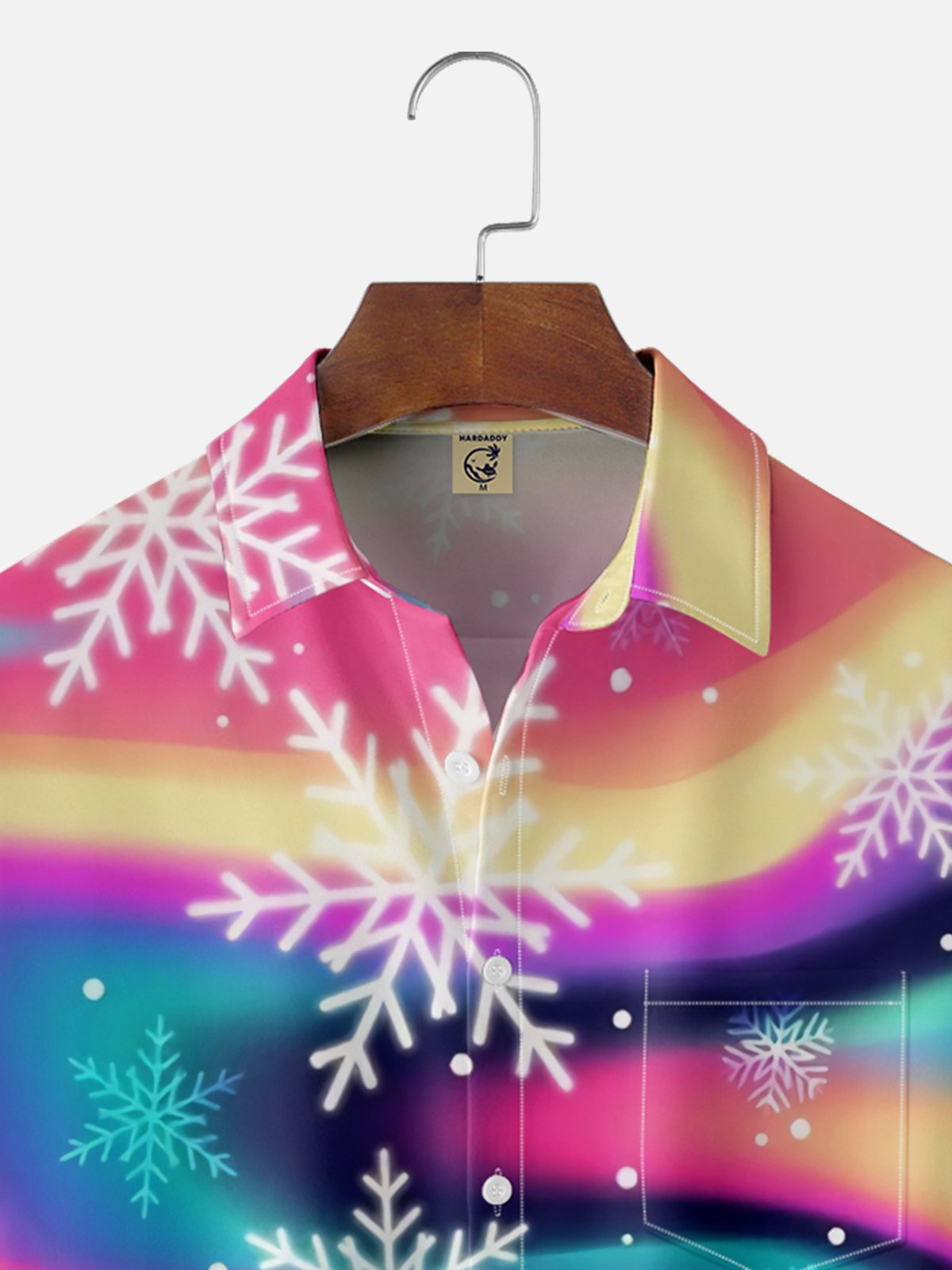 Moisture Wicking Christmas Gradient Snowflake Hawaiian Shirt with Chest Pocket