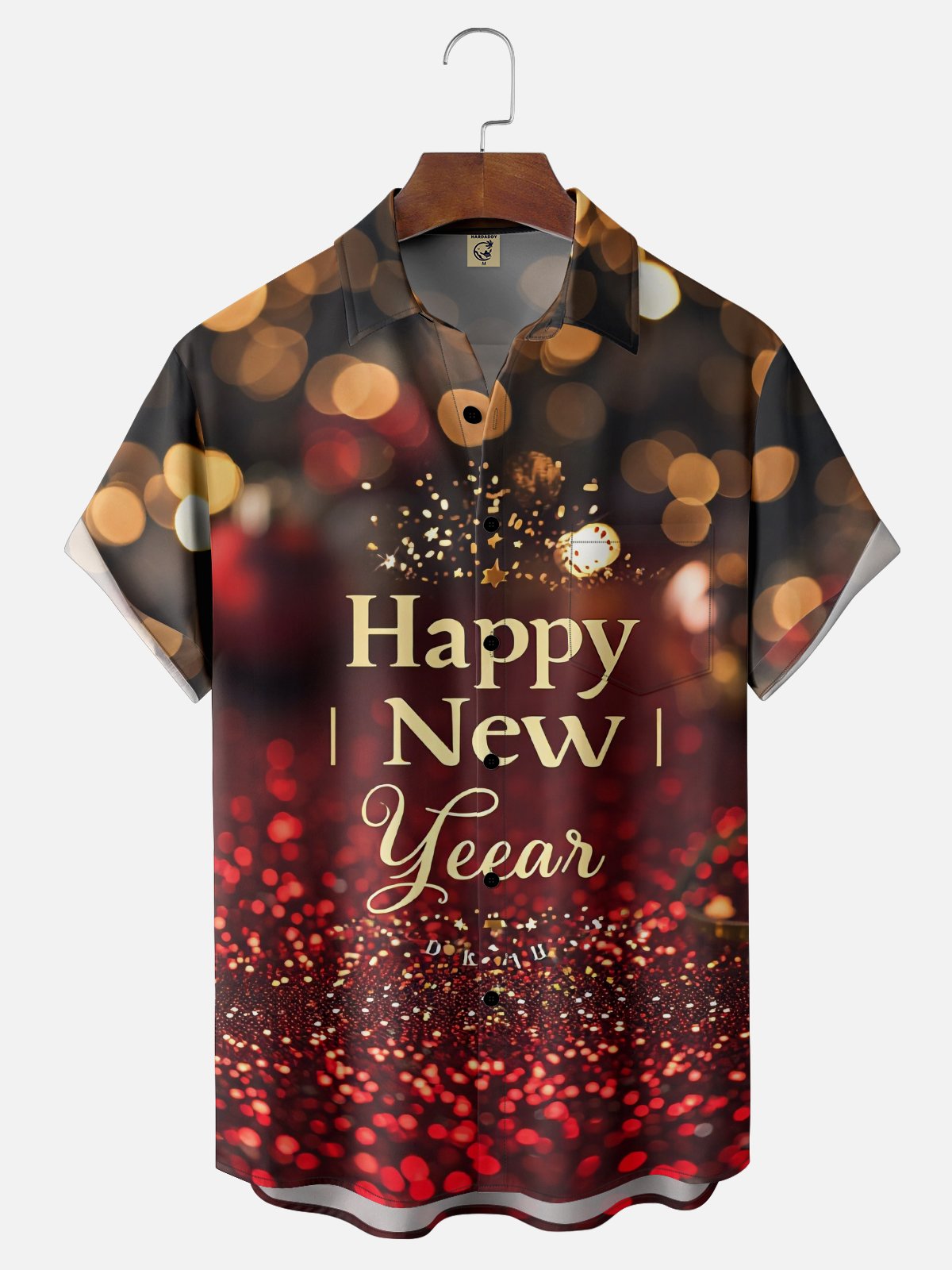 Moisture Wicking Happy New Year Gradient Ribbon Chest Pocket Holiday Shirt