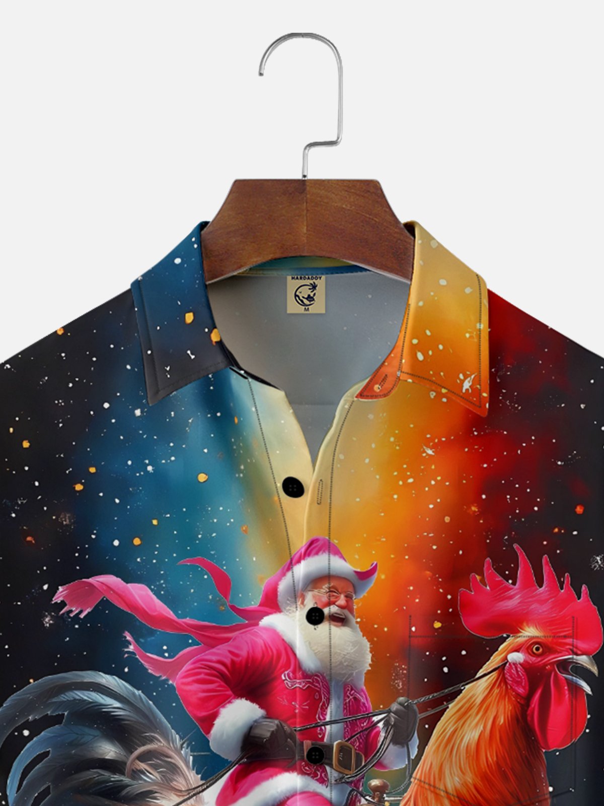Moisture Wicking Santa Claus Riding A Rooster Chest Pocket Holiday Shirt