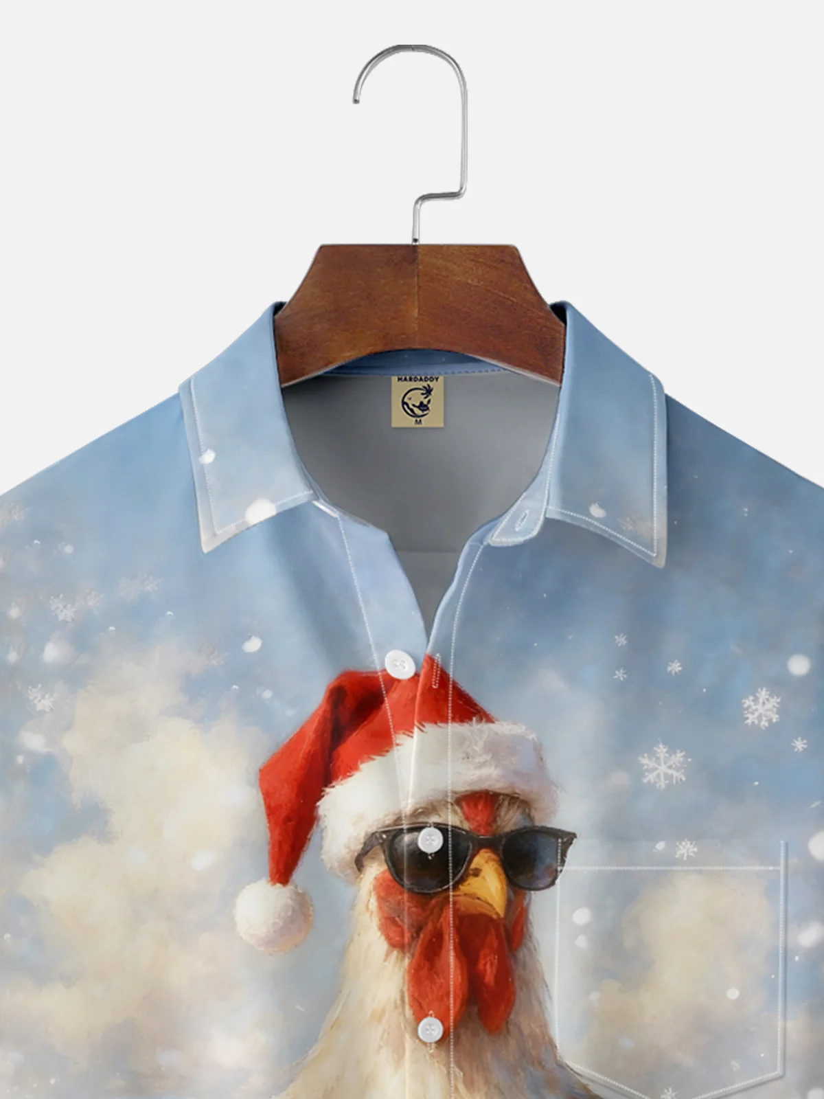 Moisture Wicking Merry Christmas Fun Beach Chicken Chest Pocket Hawaiian Shirt