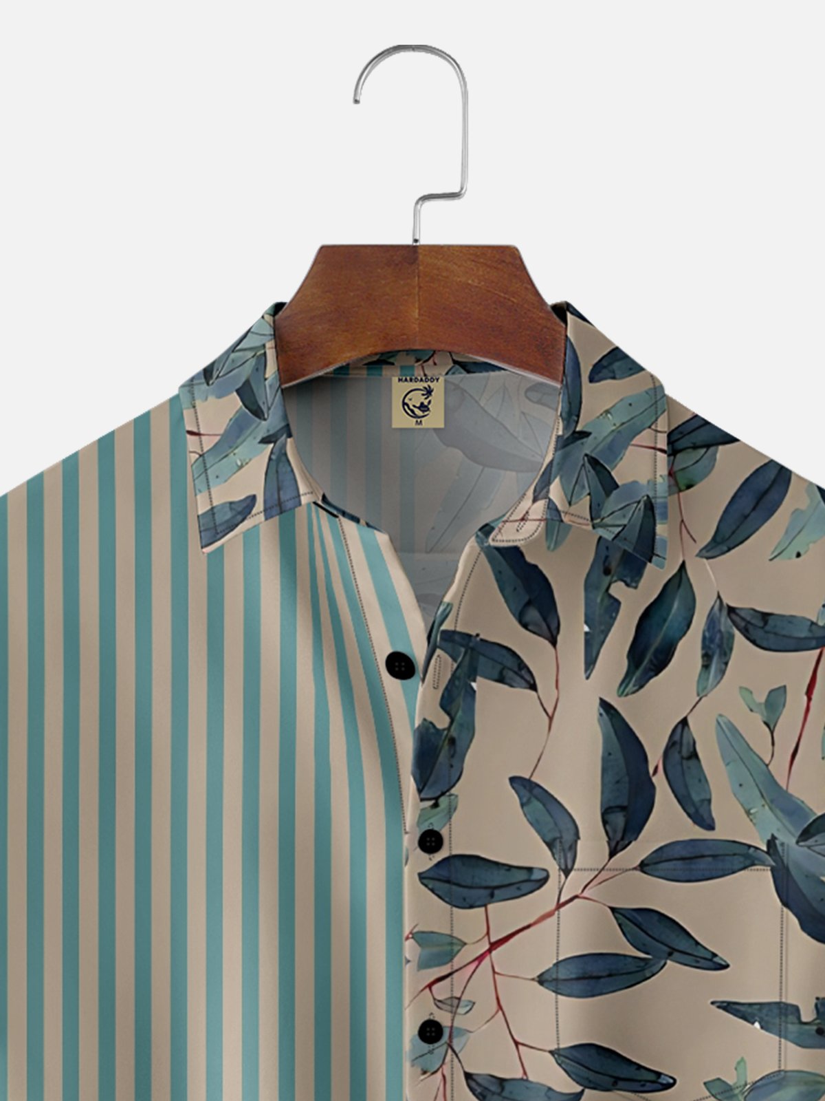 Moisture Wicking Tropical Plant Leaves Geometric Chest Pocket Hawaiian Shirt