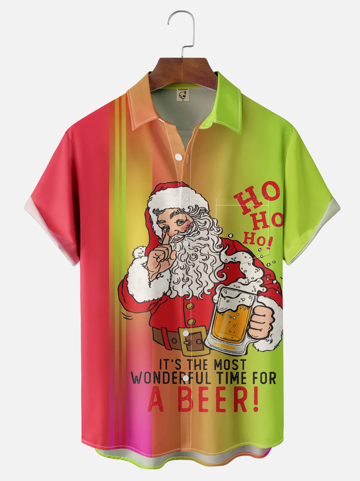 Moisture Wicking Christmas Old Man Beer Chest Pocket Bowling Shirt