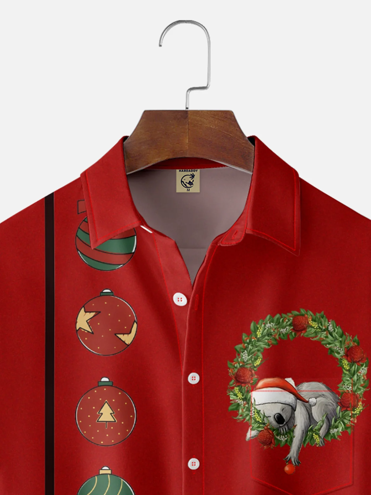 Moisture-wicking Christmas Koala Santa Hat Chest Pocket Bowling Shirt