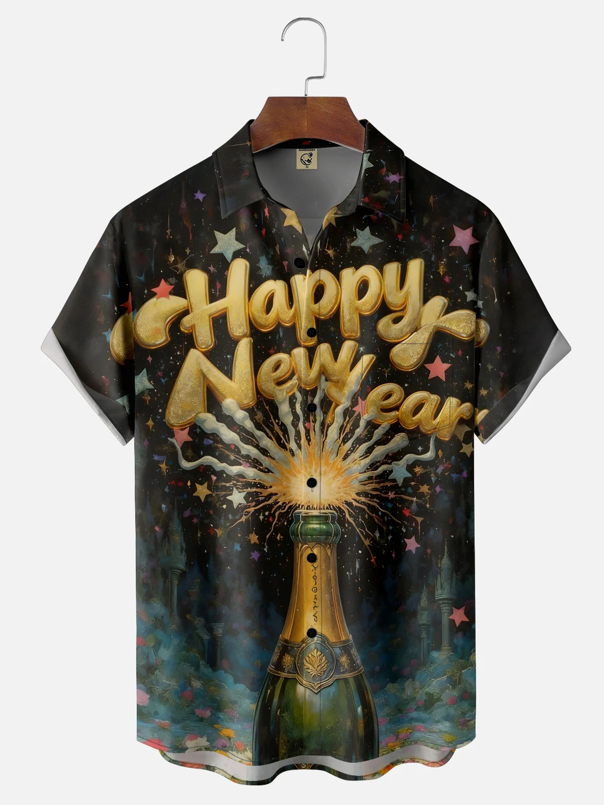 Moisture-wicking Happy New Year Champagne Party Chest Pocket Casual Shirt