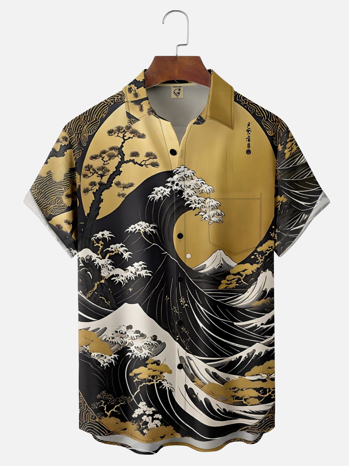 Moisture-wicking Japanese Ukiyo-e Wave Chest Pocket Hawaiian Shirt