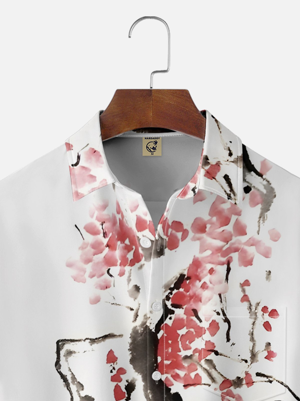 Moisture Wicking Japanese Cultural Abstract Ink Painting Cherry Blossom Chest Pocket Hawaiian Shirt