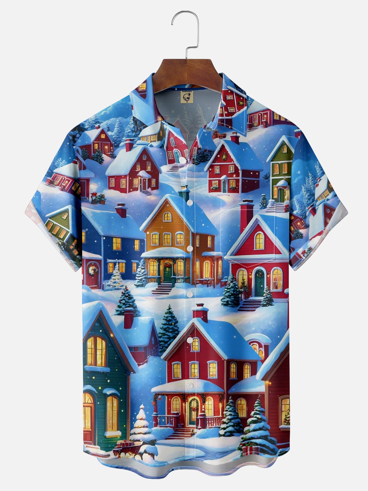 Moisture Wicking Christmas Atmosphere House Christmas Tree Chest Pocket Hawaiian Shirt