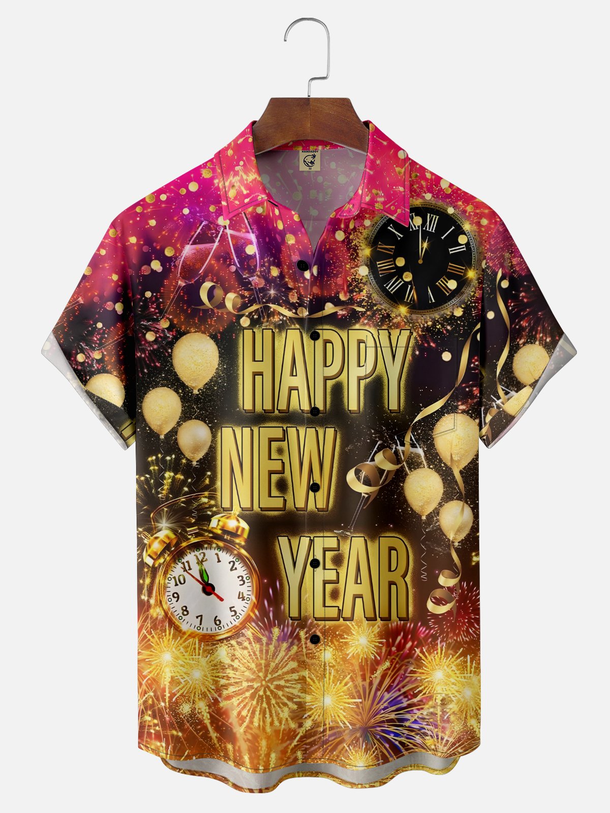 Moisture-wicking Happy New Year Fireworks Clock Chest Pocket Casual Shirt