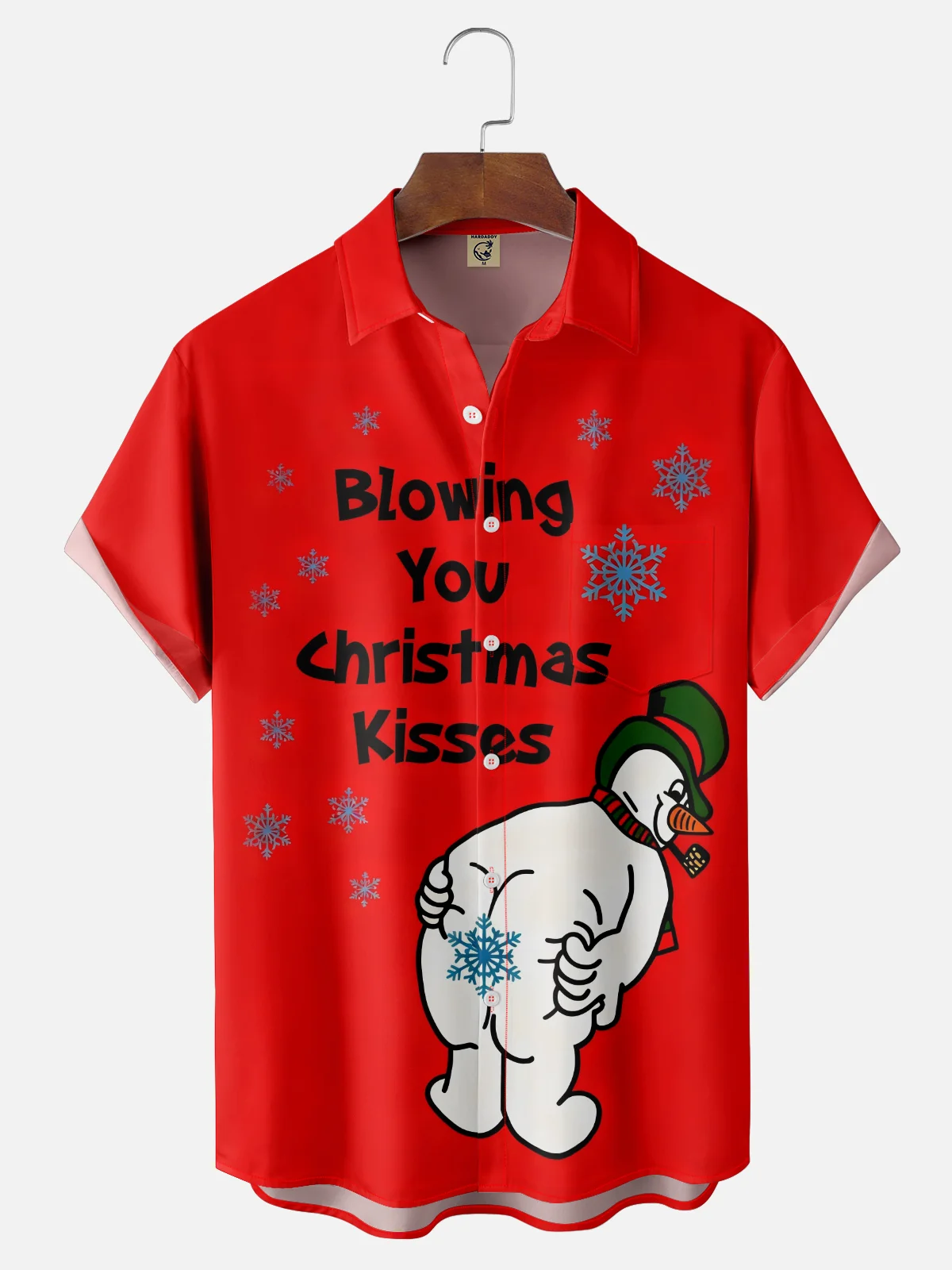 Moisture-wicking Christmas Snowman Blowing You Christmas Kisses Chest Pocket Holiday Shirt